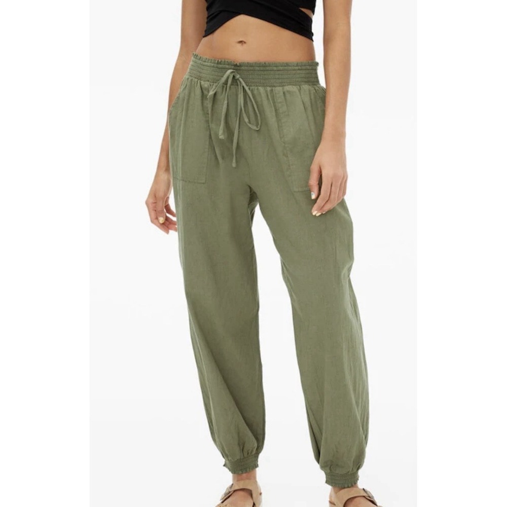 NWT Aeropostale‎ Size Small High-Rise Linen Beach Pants Olive Green Drawstring